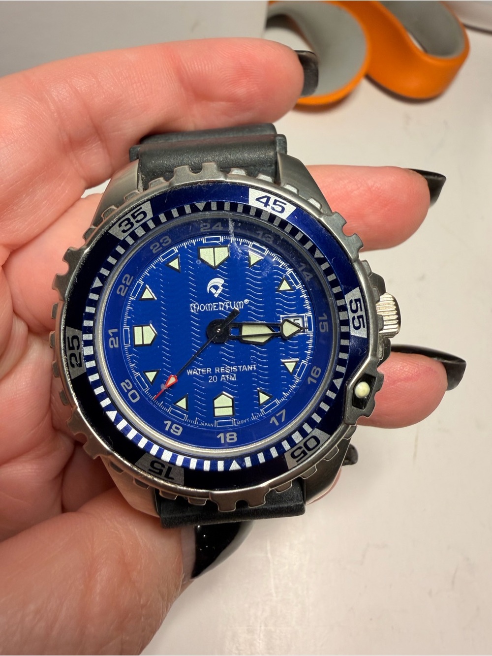 Momentum M1 Diver's Watch Blue Dial 200M Water
Resistant Rubber Strap